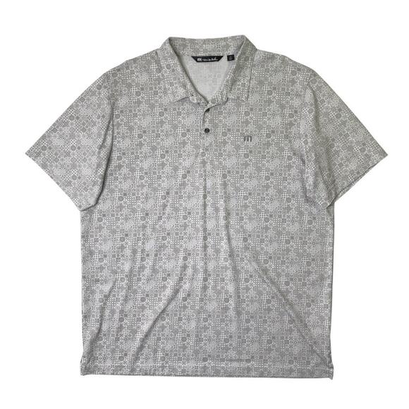 Travis Mathew Polo Shirt Mens 2XL Grey Pima Cotton Blend Geometric Printed Golf - Picture 1 of 10